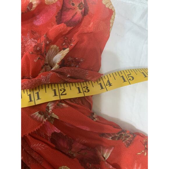 Farm Rio Sheer Red Floral Halter Dress Medium Ruffle Hem Beachy Resort Travel - Picture 5 of 10